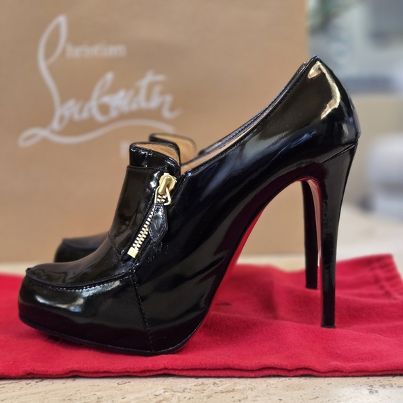 Louboutin Black Patent Lapano Loafer Zipper Booties - EUC - Picture 2 of 11